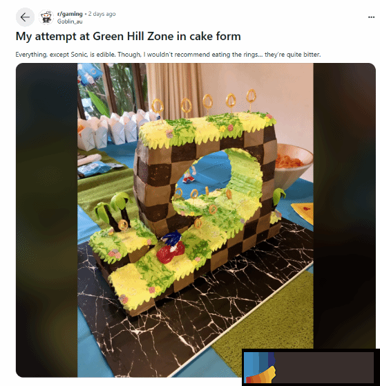 创意十足！玩家自制《刺猬索尼克》绿色山丘主题蛋糕