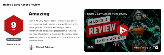 EA版《哈迪斯2》IGN 9分：史上最好的肉鸽游戏之一！