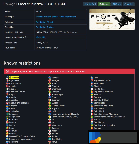 《对马岛》PC版在100多个国家下架：当地不支持PSN